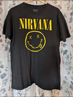 Nirvana Black Tee with Yellow Smiley Logo